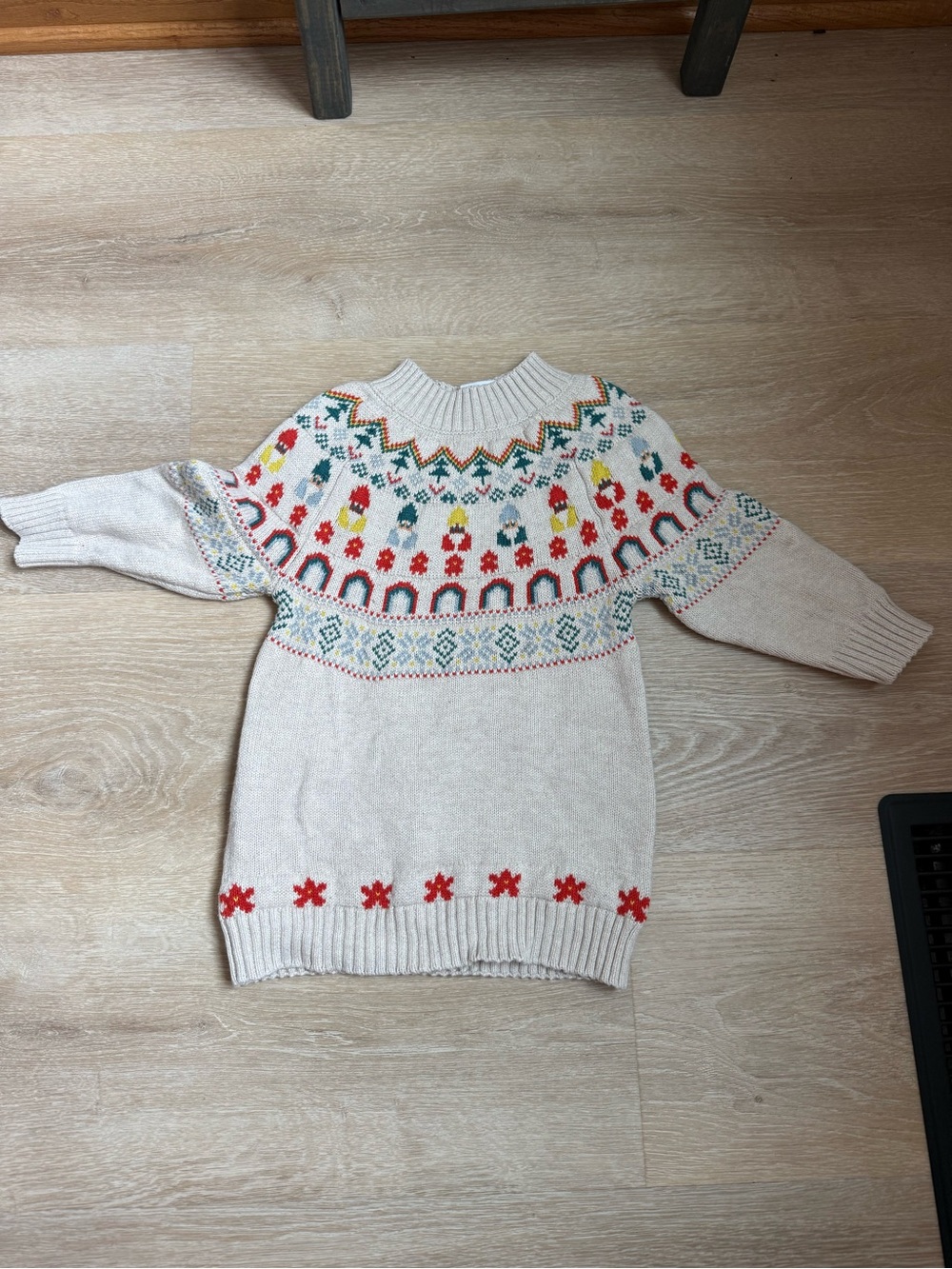 Hanna Andersson Ivory Fair Isle Gnomes Knit Sweater Dress